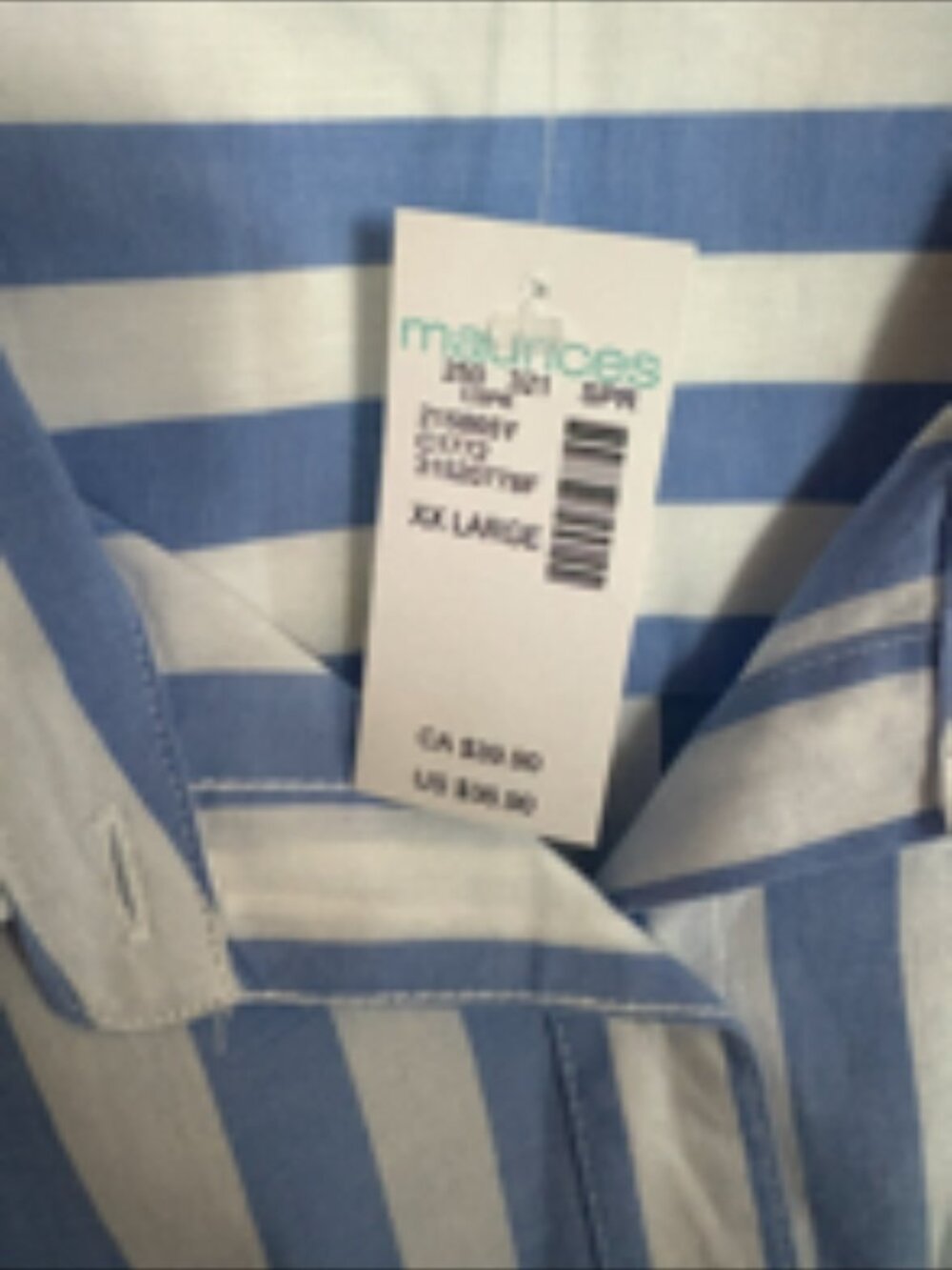 Closeout NWT Chic Blue and White Striped Button Down Shirt. - Picture 2 of 3